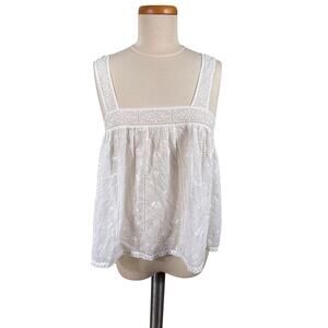 Unsubscribed Tank Top Women Size Small White Semisheer Eyelet Embroidered Floral